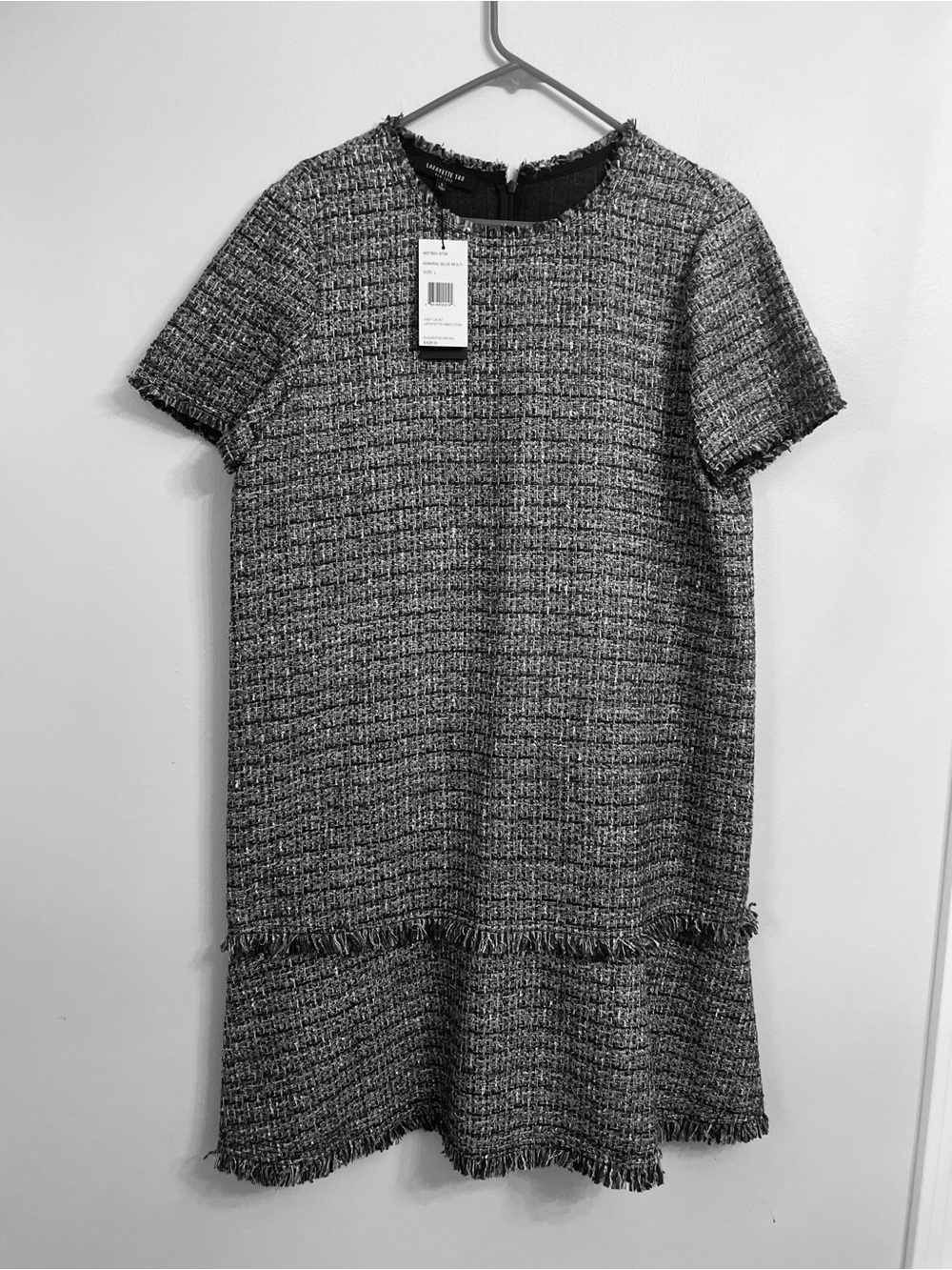 Lafayette 148 New York Black & White Tweed Fringe Mini Dress